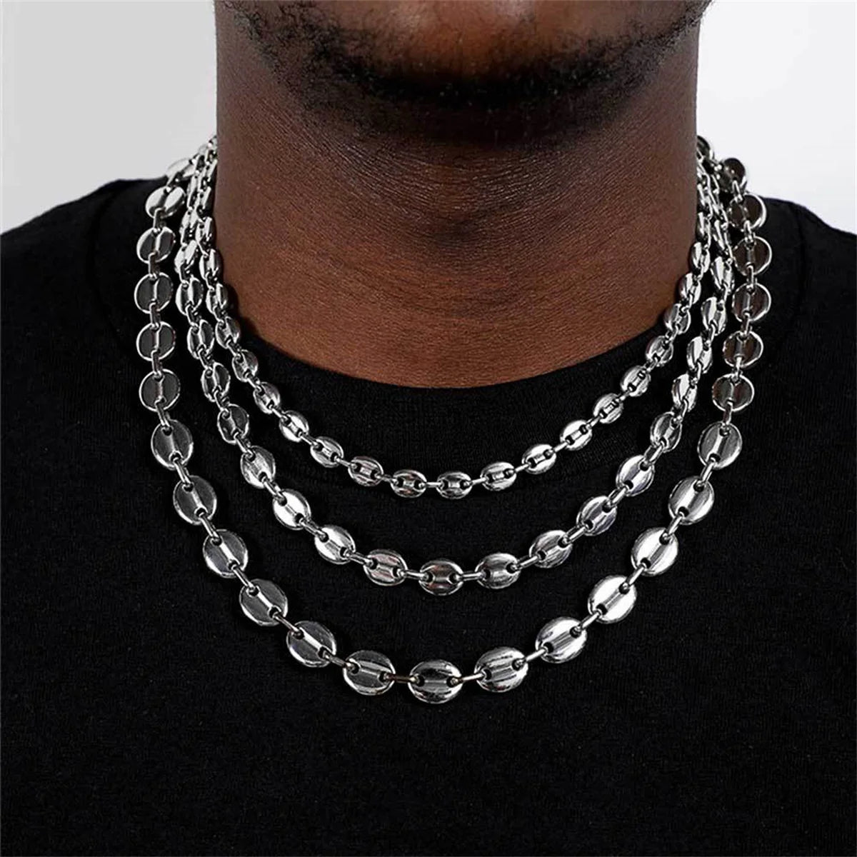 Stainless Steel Waterproof Coffee Bean Shape Linked Chain Necklace for Men/Women Daily Chain Accessories on Neck Fashion Jewelry