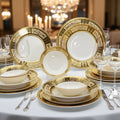 24 Pcs Germany Royal Gold Rim Luxury Elegant Dishwasher Safe Dinnerware Set Bone China Gold Plated Set with Bowl for 6