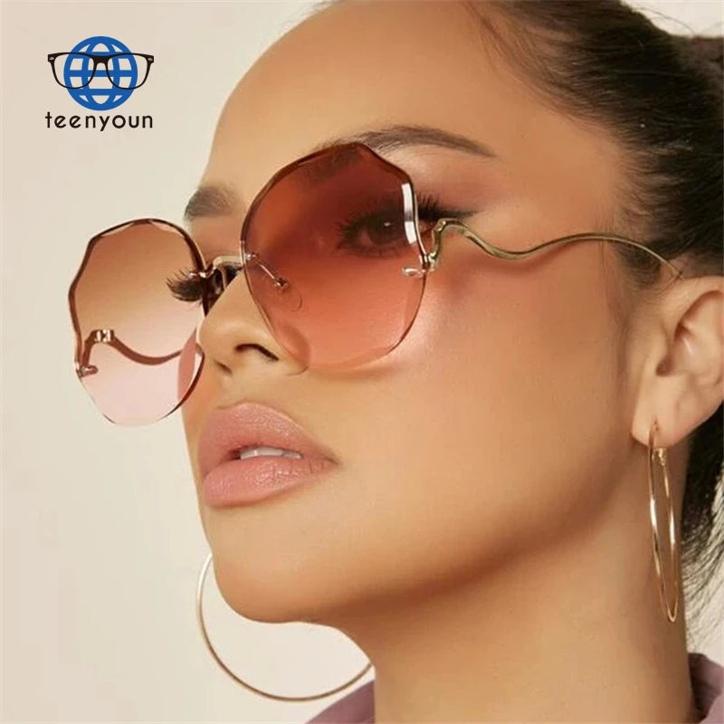 Teenyoun Fashion Retro Vintage Oversized Polarized Rimless Glasses Sunglasses Sun Women Men Shades