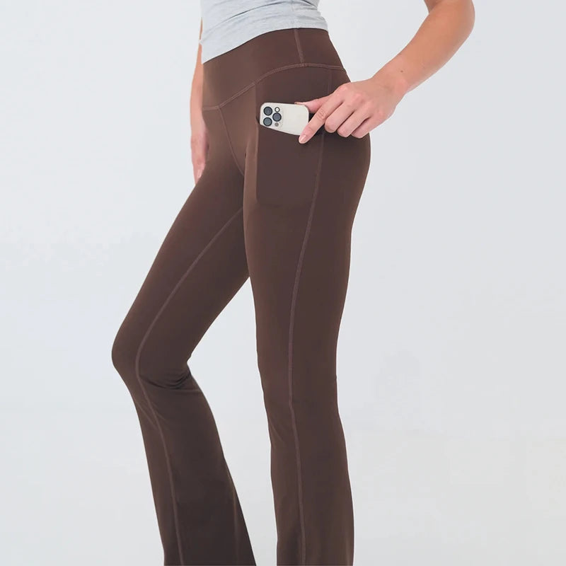 OEM New Leggings Fitness Women Ladies High Rise Tummy-control High Waisted Flare Yoga Pants Gym Flare Leggings With Pockets