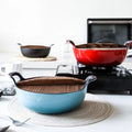 Factory Stock Cast Iron Enamel Casserole Pot Minimalist Eco-Friendly Blue Glass Lid Metal All Stoves Oven Safe 24cm Soup Pot