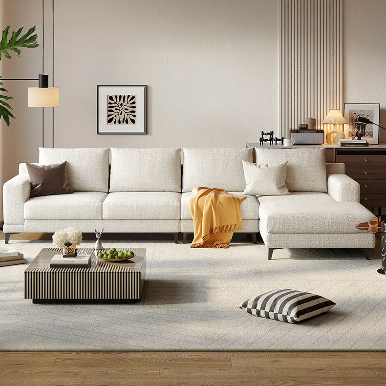 Foshan Light Luxury Cotton Linen Fabric Sofa Living Room Simple Modern Italian Corner Chaise Longue White Sofa