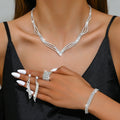 Luxury Engagement Bride Jewelry Set Rhinestones Necklace Earring Bracelet Ring Set for Women (KJ117)