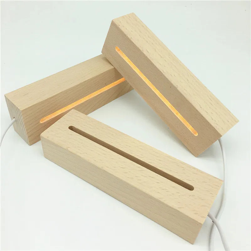 Rectangle Personalized 3d Wood Led Light Display Wooden Led Light Lamp Base Laser Crystal Glass Art