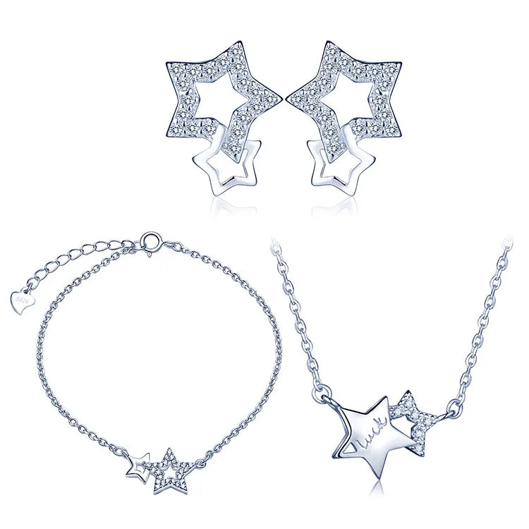Christmas Star Earrings Bracelets Necklaces 925 Silver Jewelry Sets