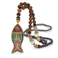 Boho Vintage Long Beaded Wood Handmade Turquoise Fish Shaped Chunky Nepal Necklace