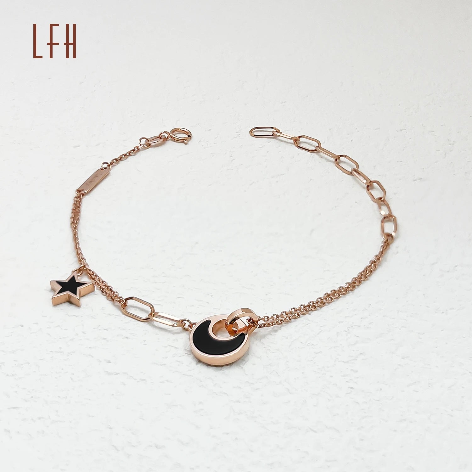 LFH Romabtic 18k Real Gold Ring-shaped Crescent Simple 3 Different Chain Bracelet Anklet 18k Pure Gold Bracelet