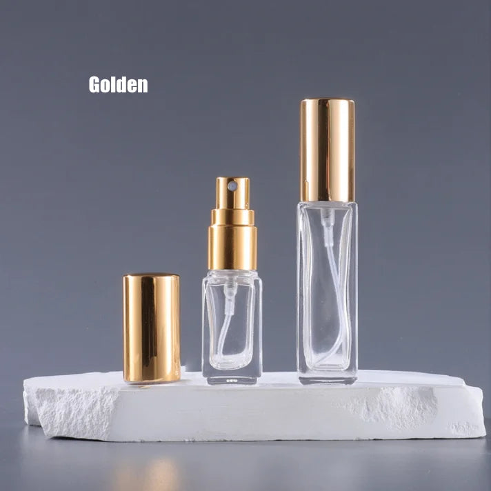 5ml 10ml Screw Cover Rectangle Travel Cosmetic Packaging White Black Silver Golden Glass Spray Perfume Bottle