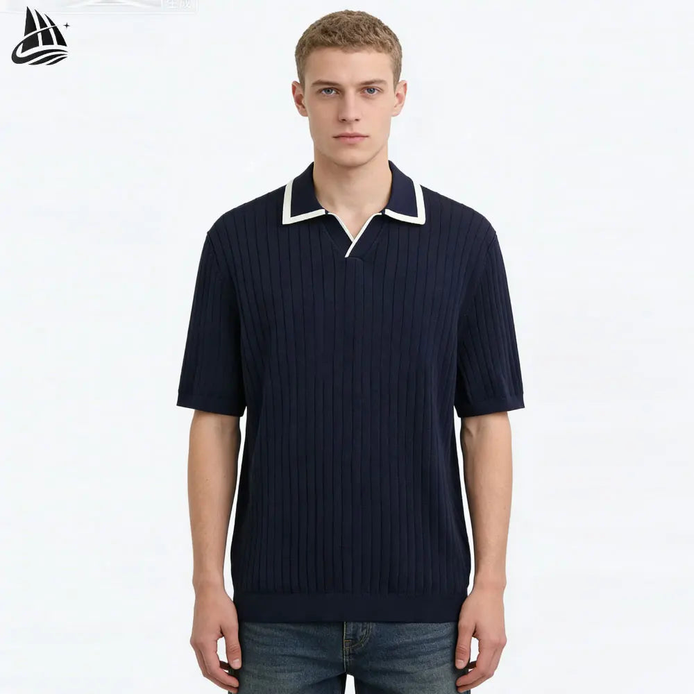 Custom Short Sleeve Contrasting Color Sweater Knit Two Tone Polo Shirt for Men