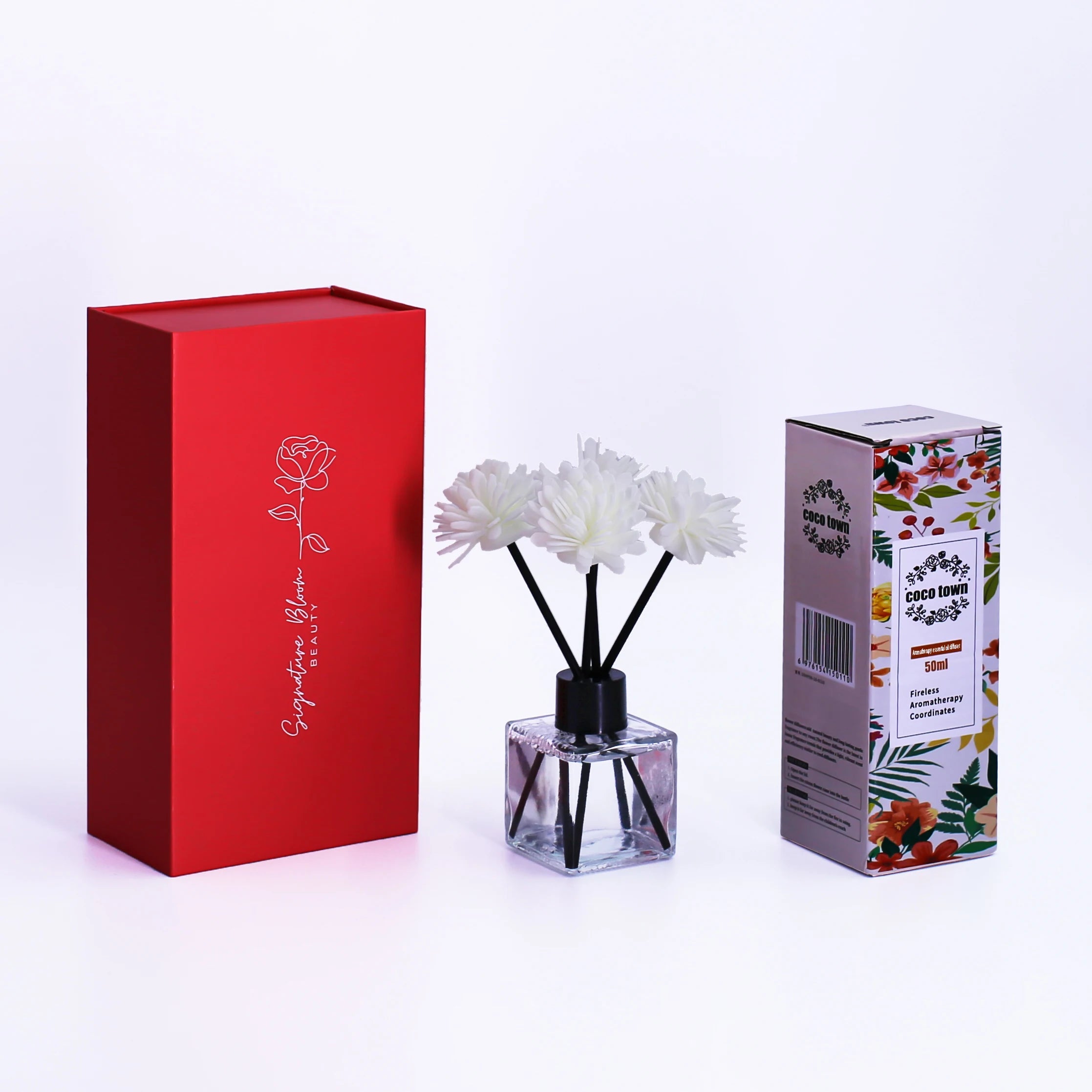 Custom Embossing Matt Lamination Sponge Lining Size Cardboard Empty Luxury Stick Aroma Reed Diffuser Bottle Packaging Gift Box