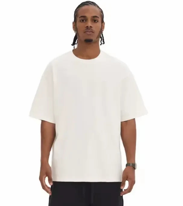 Custom Printed Men's 250 Gsm Cotton T-Shirt 100% Cotton High Neck Heavyweight Oversized Fit Blank T-Shirt for Men
