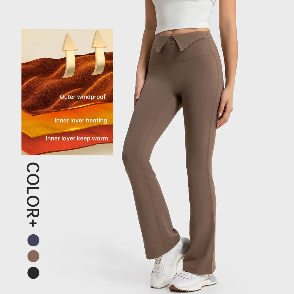 SHINBENE 30" Cotton Feel Winter Thermal Tight Flare Leggings Warm Fleece Lined Leggings for Women