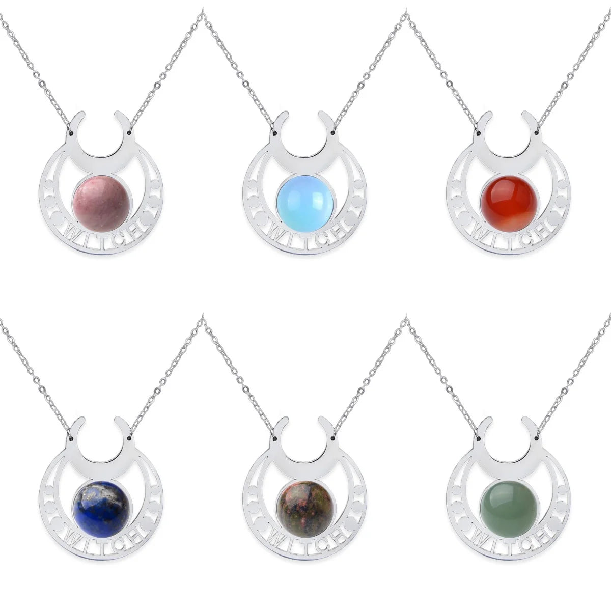 New Design Stainless Steel Fashion Moon Shaped Natural Stone Pendant Necklace Personalized Pendant Unisex's Necklace Gifts