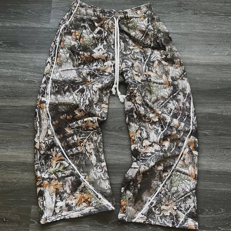 Streetwear Real Tree Pants Sweats 100% Cotton Flared Sweatpants Jogger Baggy Real Tree Camo Wide Leg Stripe Sweatpants Men