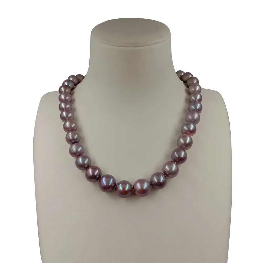 Wholesale Price 16-20 Inch10-13.5 mm  Big Violet Nature Freshwater Pearl Choker Necklace Nice 925 Silver CLASP for Women