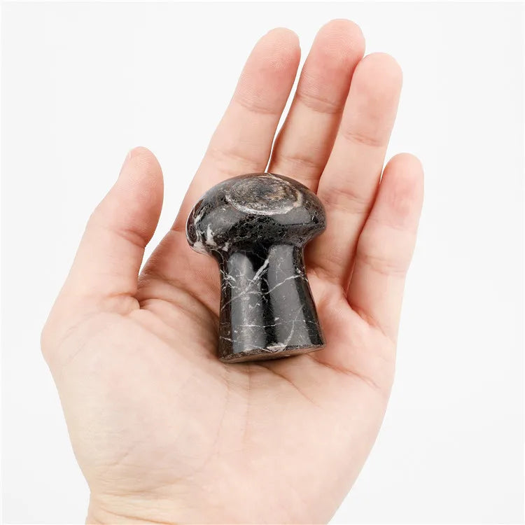 Huiying Source Manufacturers Wholesale Jade Crystal Black Marble Mushroom Ornaments Semi-Precious Stone Carving Crafts