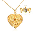 925 Sterling Silver Gold Plated Personalized Angel Wing Heart Photo Locket Necklace