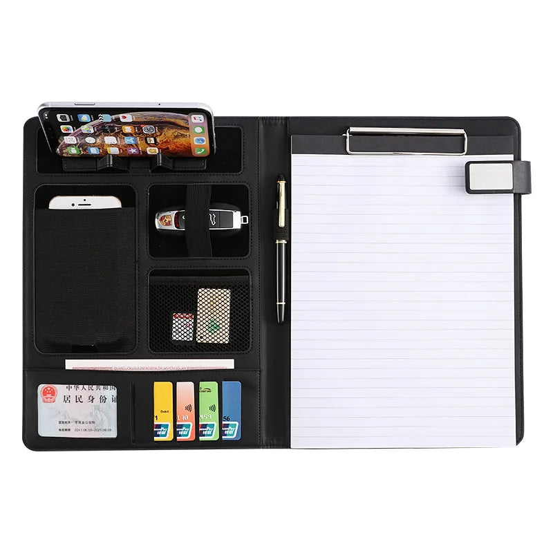 Wholesale Promotional Multi-Functional Compendium File Folder Padfolio A4 Size PU Leather File Folder Portfolio for Business