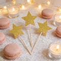 902268-902269 20PCS Golden&Silver Glitter Star Cake Toppers 9cm Food - Grade Cupcake Picks for Birthday Wedding Party Decor