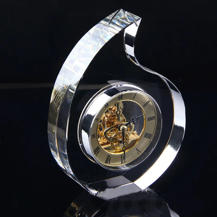 Guangzhou Factory Wholesale 3D Logo Crystal Glass Desk Clock Torque Mechanical Design Wedding Favor Gift Ideas Direct Craftsman