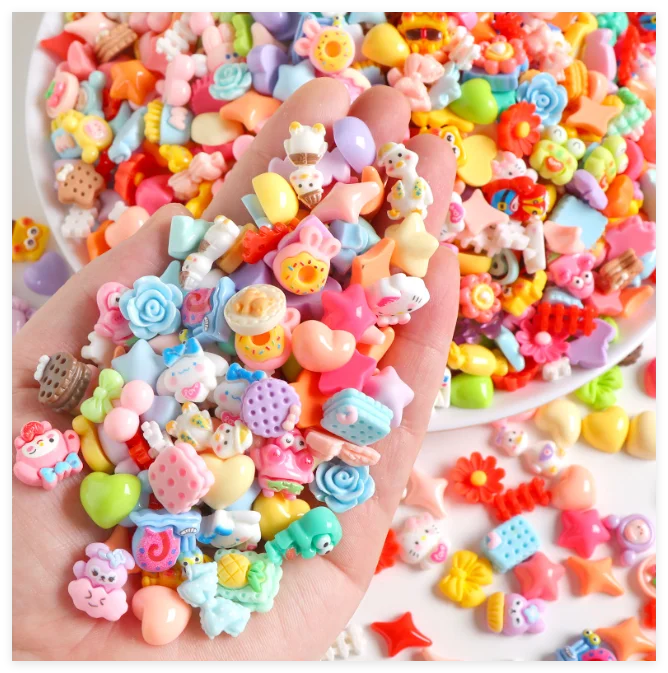 Mixed Random 100pcs Phone Case Decoration Planar Cabochons Resin Cartoon Charm Nail Art Kawaii Animal Flower Food Flat Back 5000