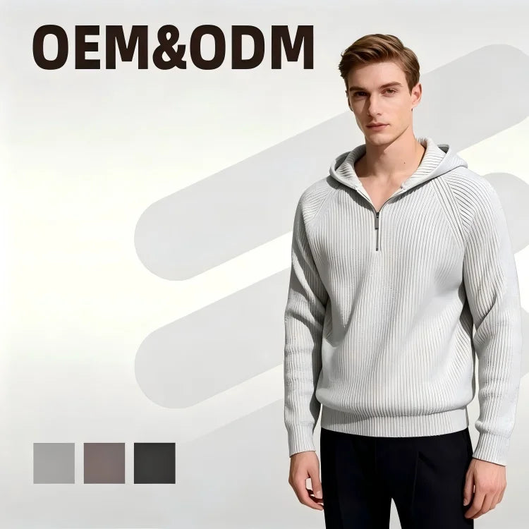 Original Autumn Winter Old Money Style Men's Outer Wear Half Zipper Lazy Style Loose Hooded Knitted Pullover Sweater