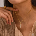 New Design 18K Gold Plated 316L Stainless Steel CZ Zirconia Cross Pendant Necklace