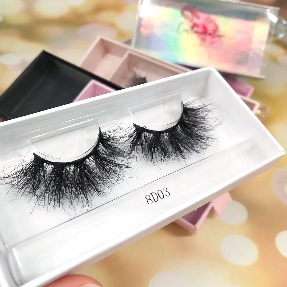 Wholesale 100% Cruelty-Free 8D Mink Eyelashes Fluffy 25mm Full Strip Lashes Handmade Fur Vendor Lashes
