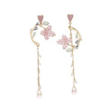 Cheap Price 2021 New Pink Leaves Pendant Flowers Tassel Long Drop Earrings for Women