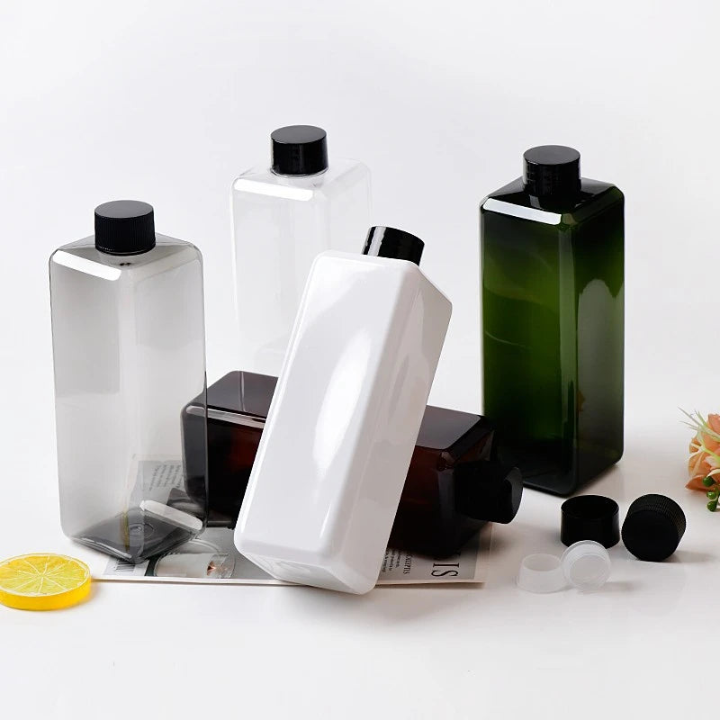 500ml Square Transparent/black Empty PET Press Cap Plastic Bottle Cosmetic Lotion/Toner Liquid Screw Cap 32mm Diameter