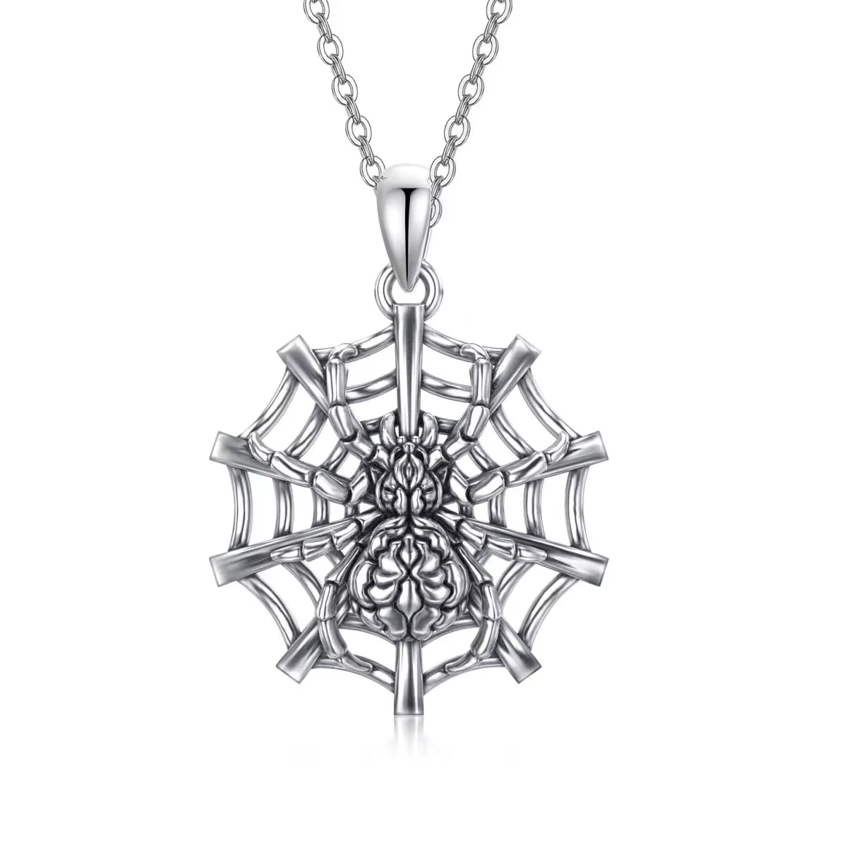 Gothic Theme Jewelry 925 Sterling Silver Oxidized Spider Pendant Necklace for Women