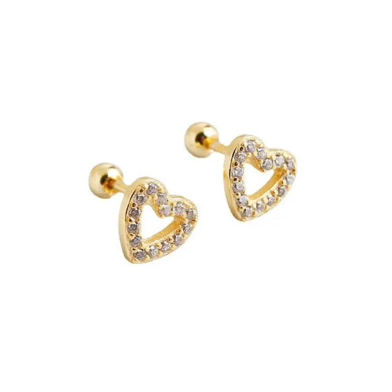 925 Sterling Silver Sweet Jewellery Geometric Screw Back Tiny Open Heart Stud Earrings Bridesmaid Earrings Christmas Gift