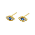 Europe INS Fashion Women Girls Jewelry Pure 925 Sterling Silver Turkish Blue Evil Eye Shape Stud Earrings Gold Plated CZ Zircon