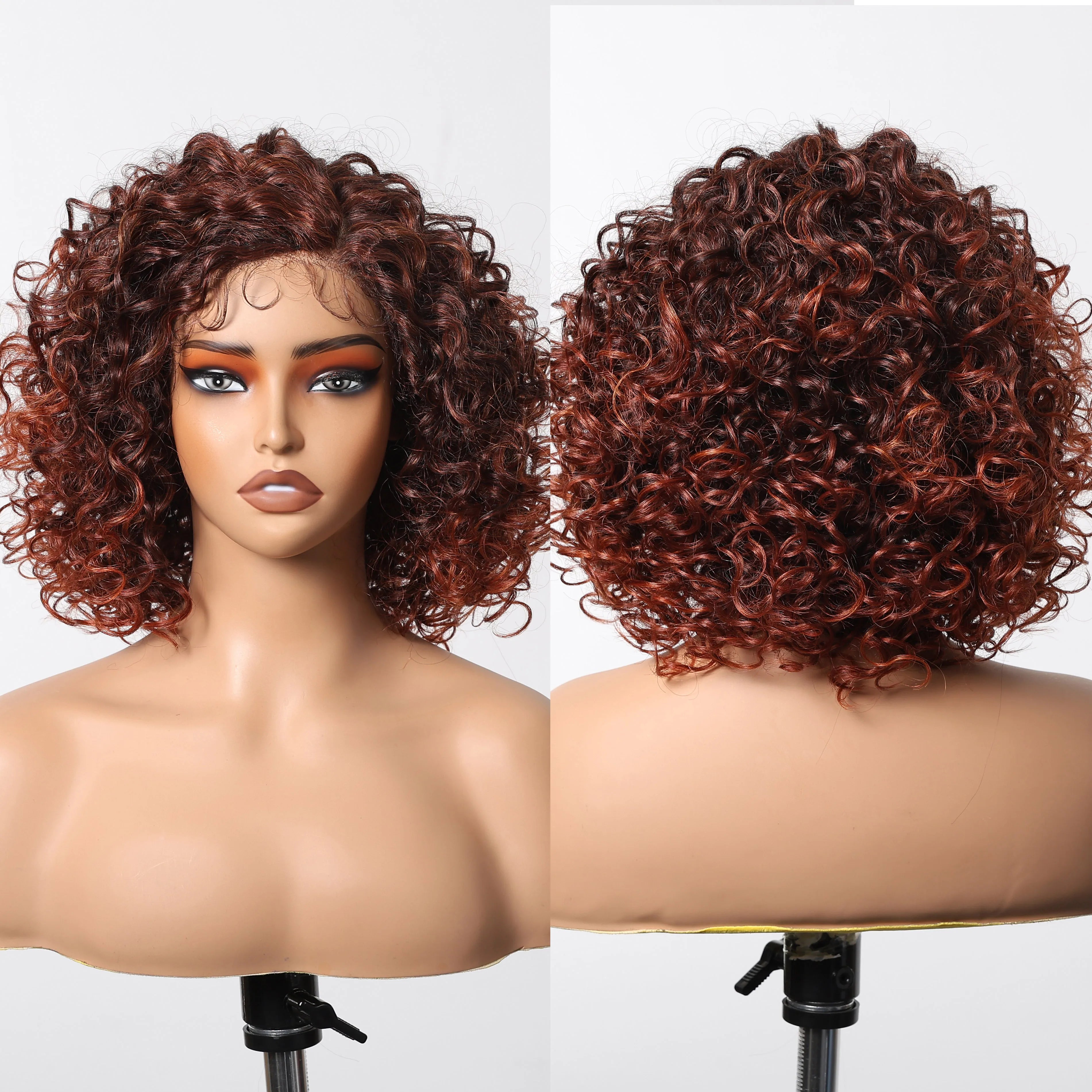 Future Fiber Red Hair Layered TShaped Front Lace Wig Long Super African Curly Lace Synthetic Wig Heat Resistant Flexible Elastic