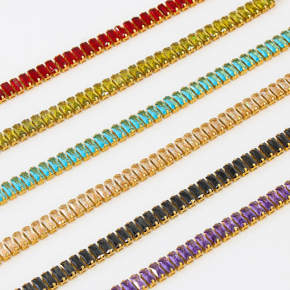 Luxury Stainless Steel Fine Jewelry Cubic Zirconia Iced Out Square Cluster Diamond Gold Tennis Chain Necklace Bracelets