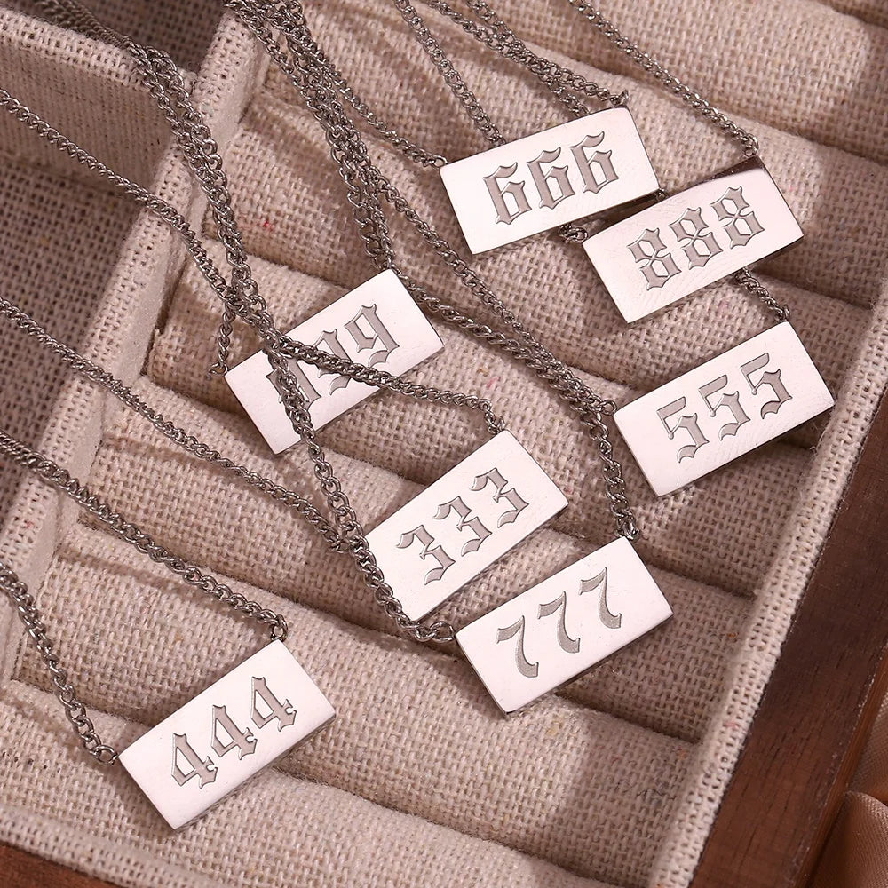 2023 Tarnish-Free Engraved Angel Number Necklace 18K Gold Plated Stainless Steel Link Chain Fashionable Jewelry