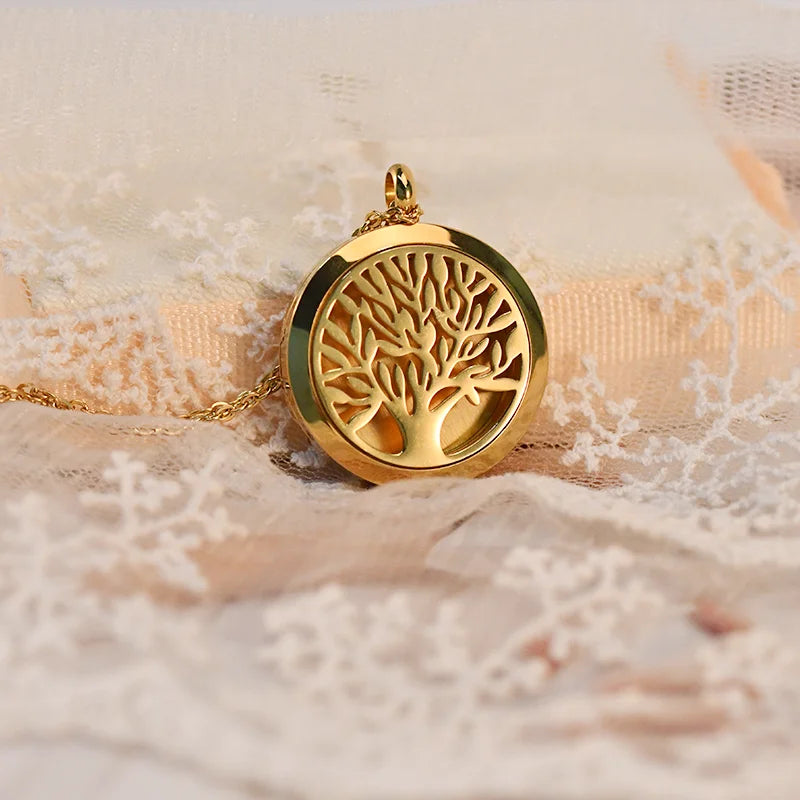 30mm Aromatherapy Perfume Pendant Locket Gold Color Stainless Steel Essential Oil Diffuser Necklace Jewelry for Women Gift