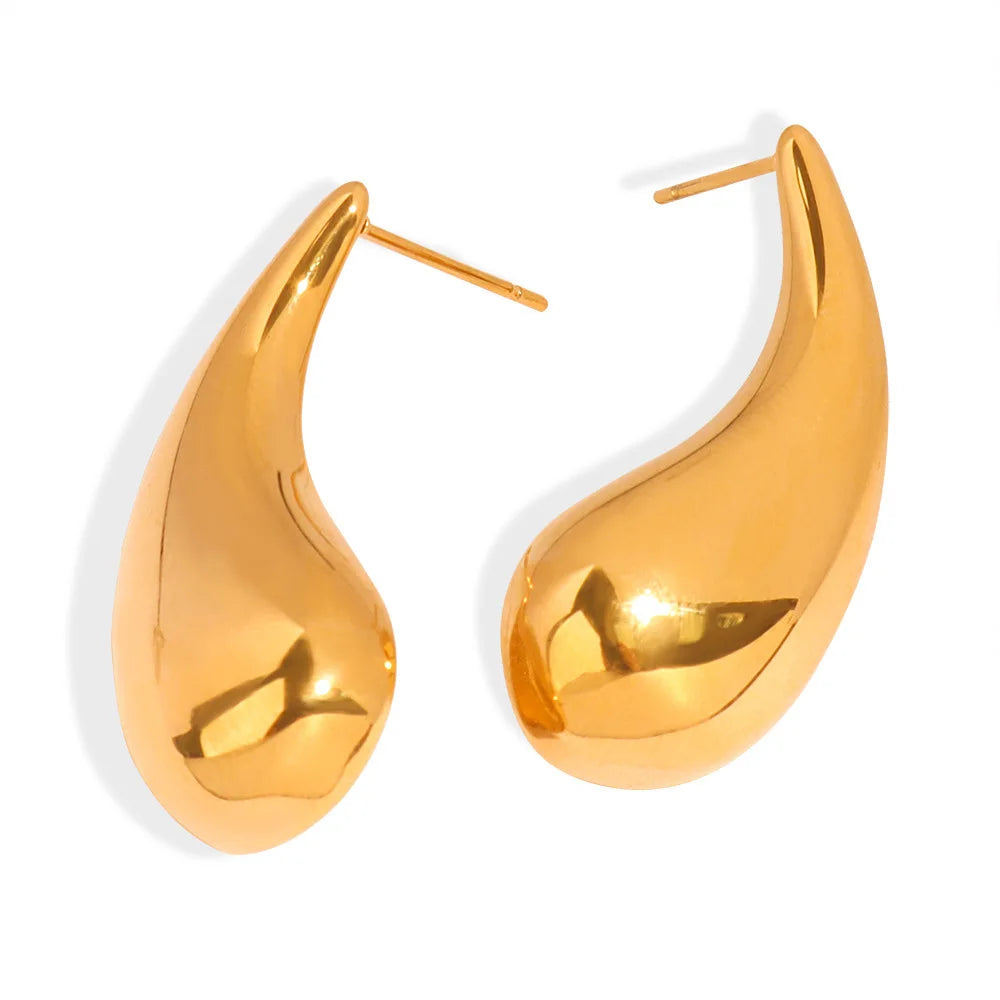 Fashion Cool Titanium Steel Glossy Geometric Comma-Shaped Design Earrings 18K Gold PVD Plating Women's Earrings