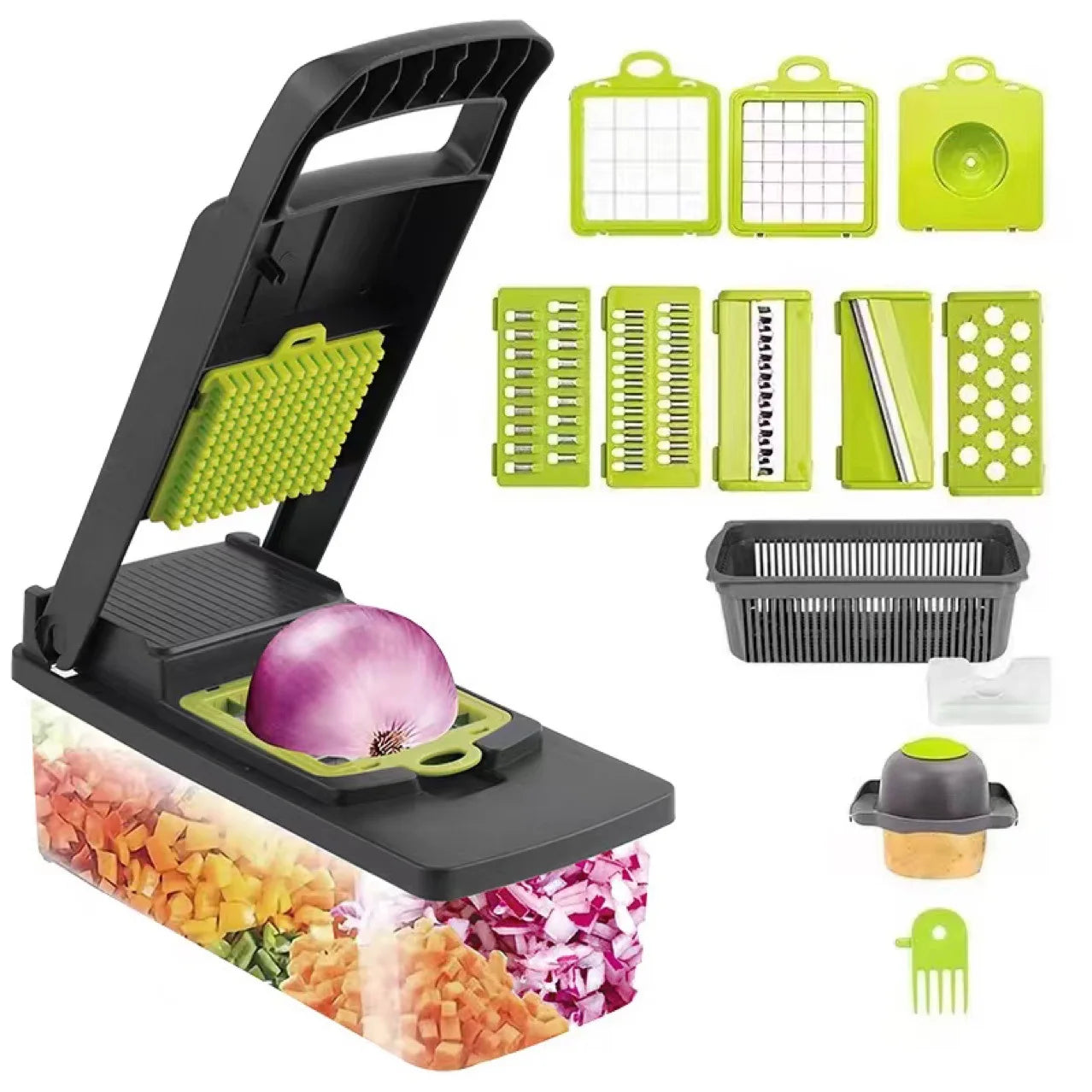 Factory Price Vegetable Slicer 16 in 1 Multifunctional Food Cutter Shredders With Basket Fruit Potato Chopper Carrot Grater