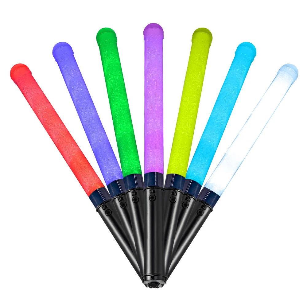 Flashing RGB LED Transparent Black Silicone Glow Sticks Controller 3AAA Battery Operated for Party Concert Cheering-Customizable