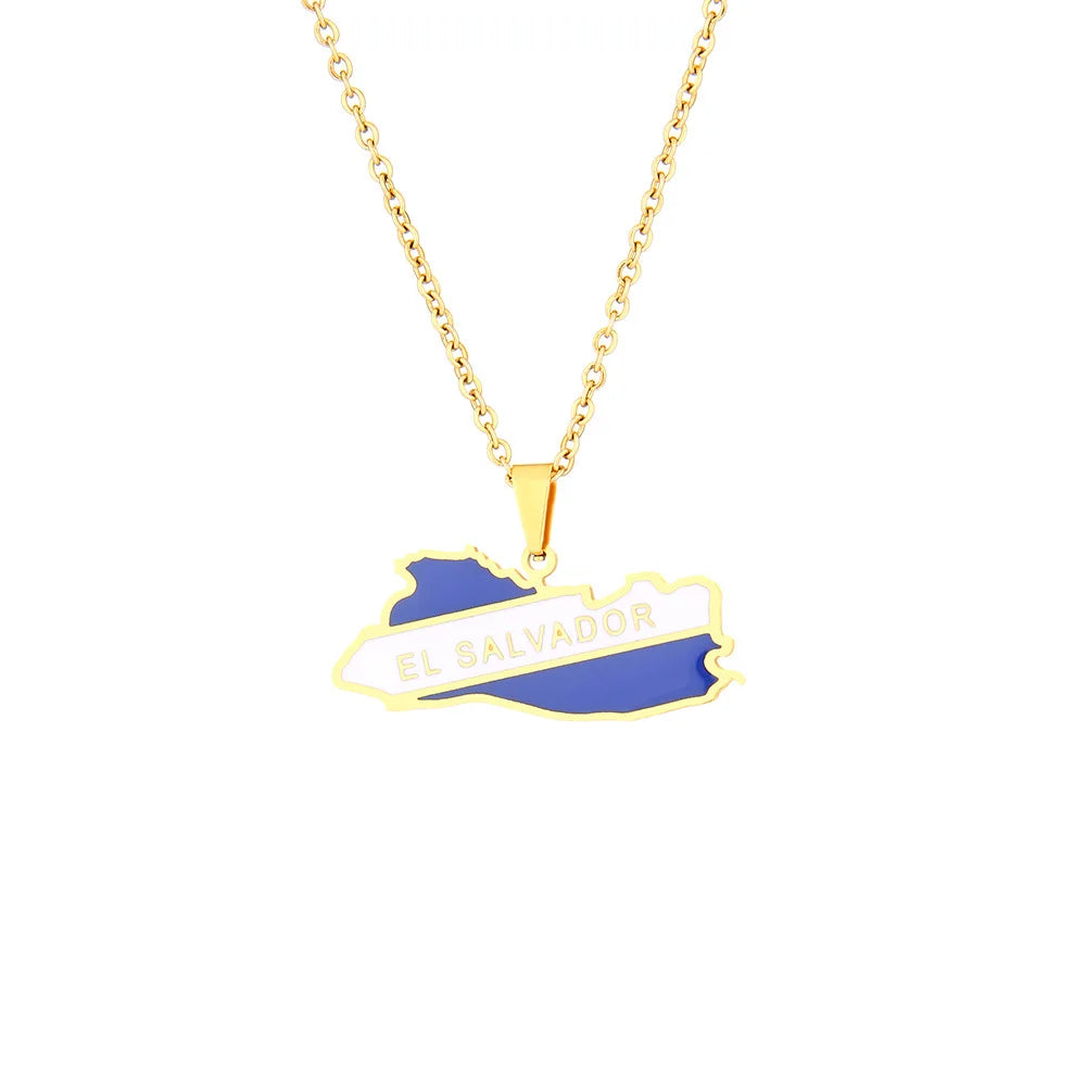 Hot Sale 18K Gold Plated El Salvador Map Necklaces No Fade Stainless Steel El Salvador Map Pendant Couple Necklace