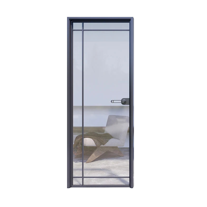 Simple Design Narrow Frame Aluminum Tempered Glass Interior Swing Door for Toilet Bathroom and Room Casement Door