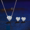 Stylish Casual 925 Sterling Silver Transparent Shiny Cubic Zircon Heart Pendant Necklace Earring Set for Women Daily Jewelry