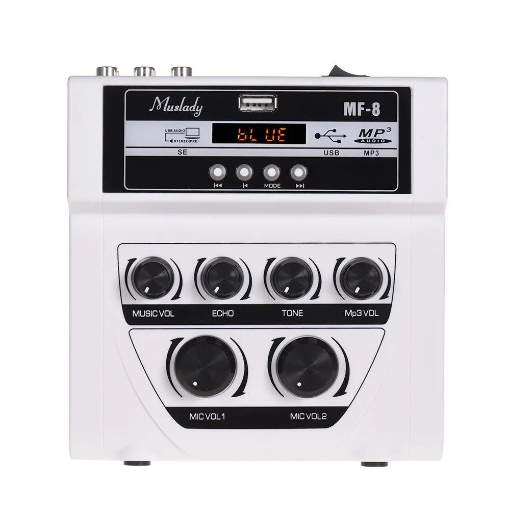 MF-8 Mini Karaoke Sound Audio Mixer Stereo Echo Mixers Dual Microphone Inputs Support BT Recording MP3 Function for TV PC Smartp
