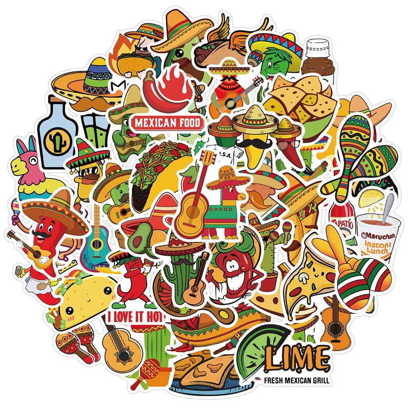 50pcs Mexican Food Stickers Taco Stickers Laptop Waterproof Vinyl Stickers for Boys Teens