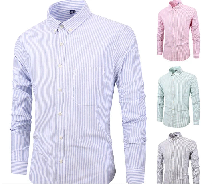 China Factory High Quality Custom Pinstriped Slim-fitted Men Shirts Long Sleeve Office Men's Shirts Camisas