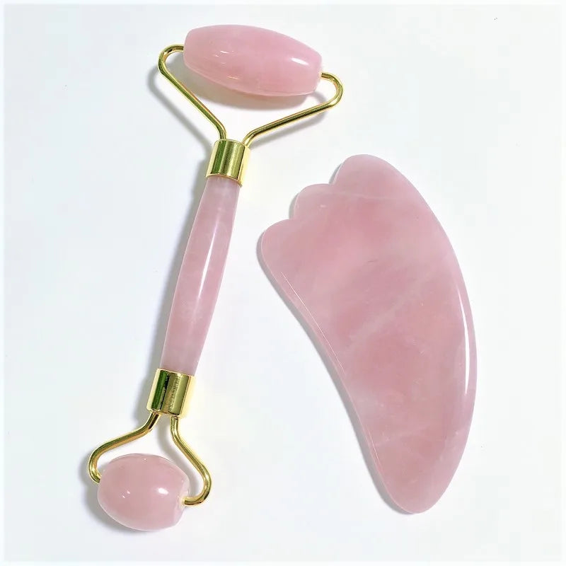 Huiying Facial Rose Quartz & Rose Quartz Jade Roller & Claw Shape Gua Sha Kit