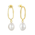 S925 Sterling Silver Drop Earrings for Ladies Genuine Freshwater Pearl Gold Plated Irregular Design