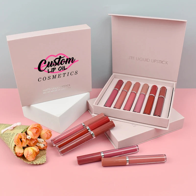 High Pigment 6 Colors Matte Lipgloss Set Waterproof Non-stick Multi Colors Lip Gloss Kit Private Label Liquid Matte Lipstick Set