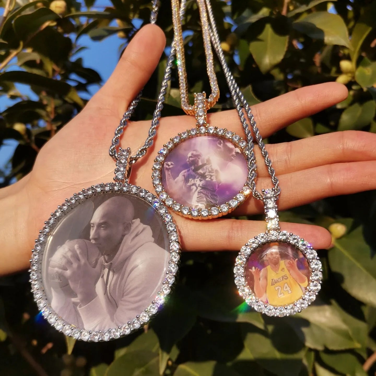Hip Hop Round Frame Custom Jewelry Photo Necklace Iced Out CZ Cubic Zirconia Memory Pendant Circle Picture Pendant Necklace